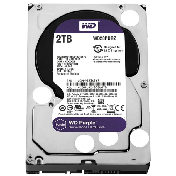 Disque Dur Interne 3.5" Pour Vidéo Surveillance Western Digital Purple 2To