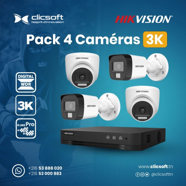 Pack de Sécurité Hikvision 4 Caméras 3K avec DVR+accessoires